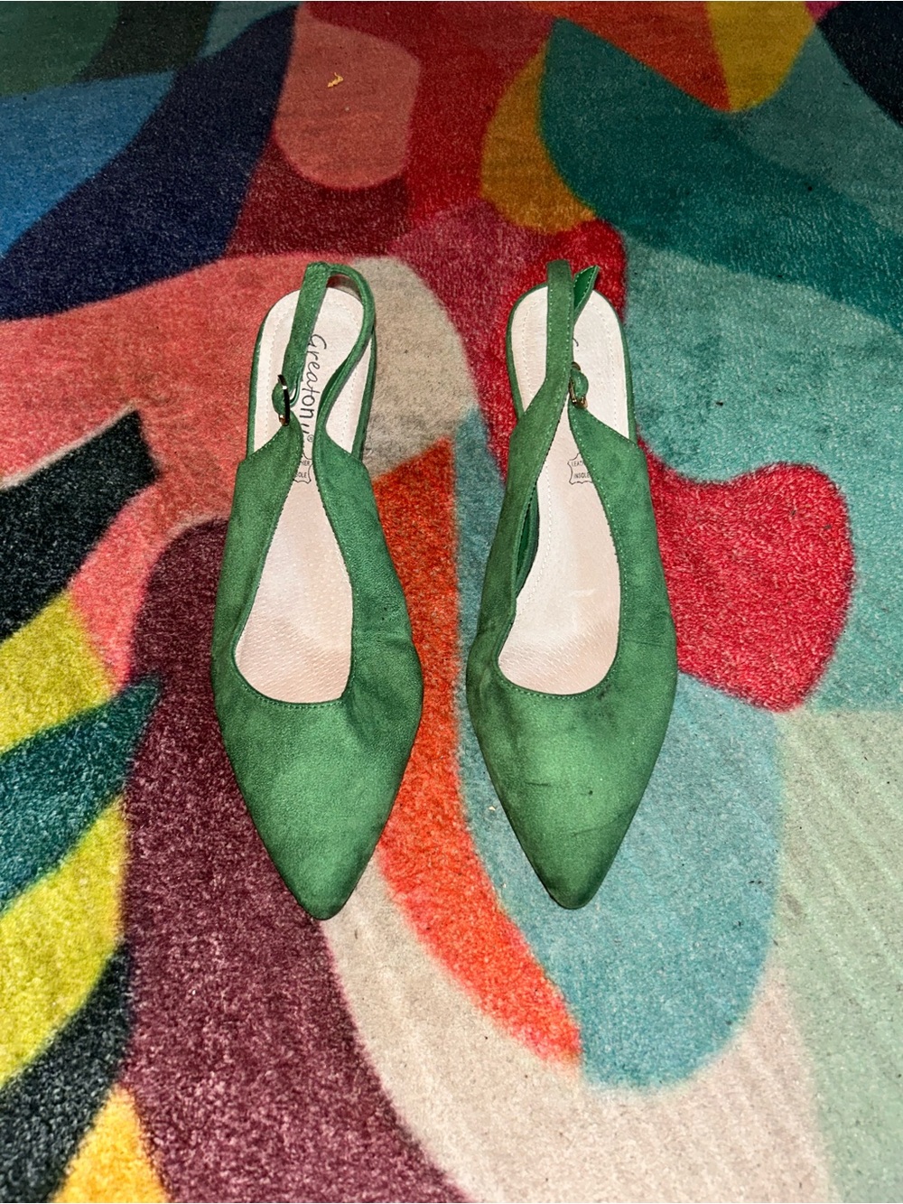 Green Suede Slingback Pointed Toe Pumps - Picture 2 of 5